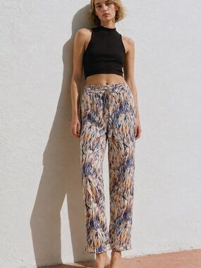 Stella McCartney Blue, Peach and Cream Abstract Wide‑Leg Drawstring Pants